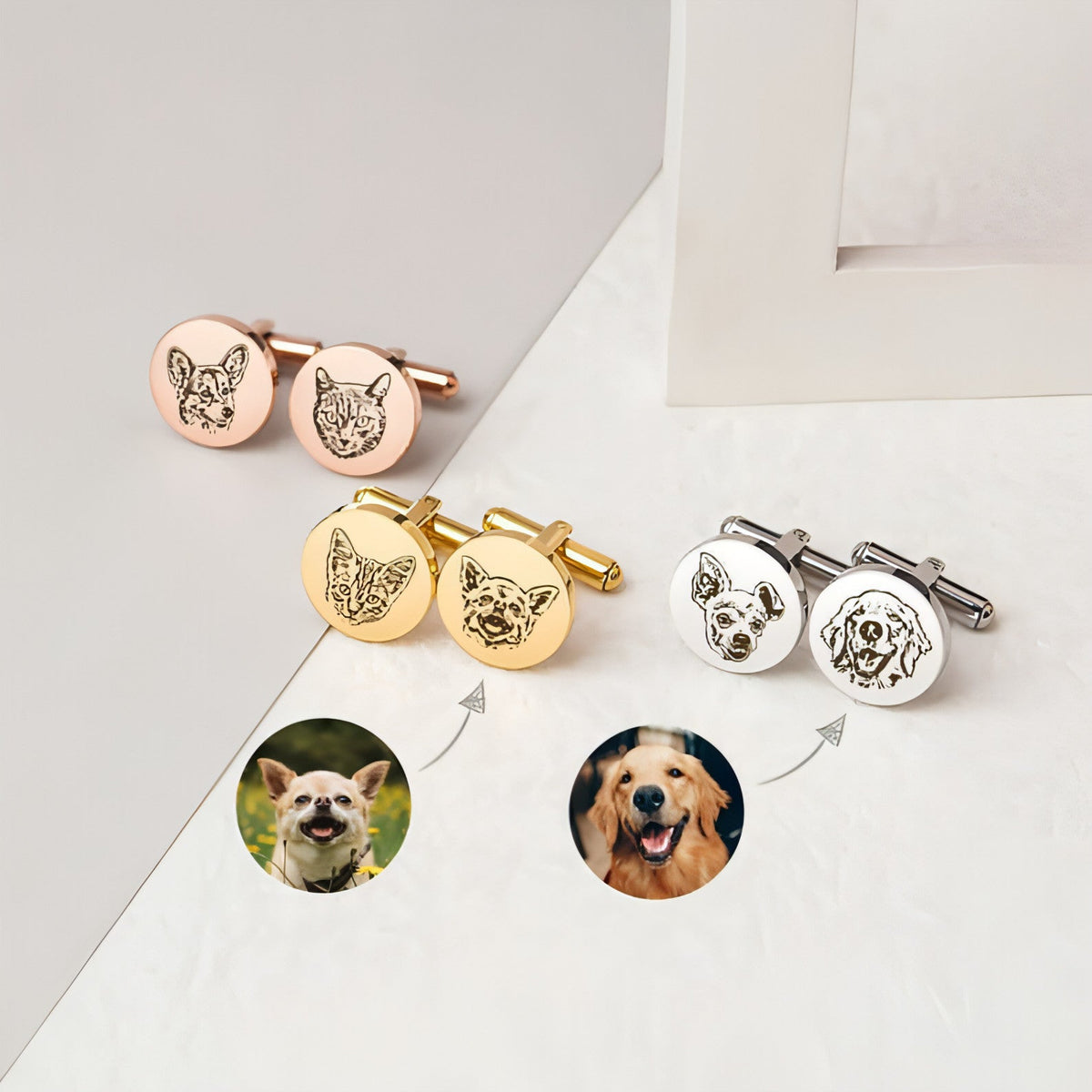 Personalized Pet Commemorative Cufflinks – Custom Engraved Pet